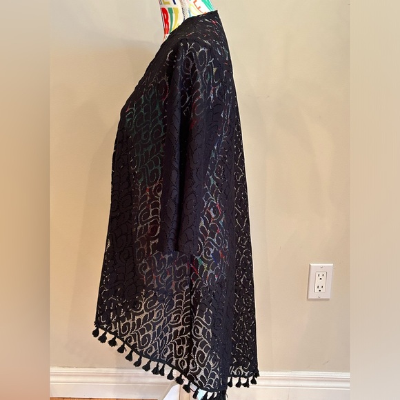 Espresso black lace cover up with tassels. Size small. Excellent condition. - Picture 2 of 4
